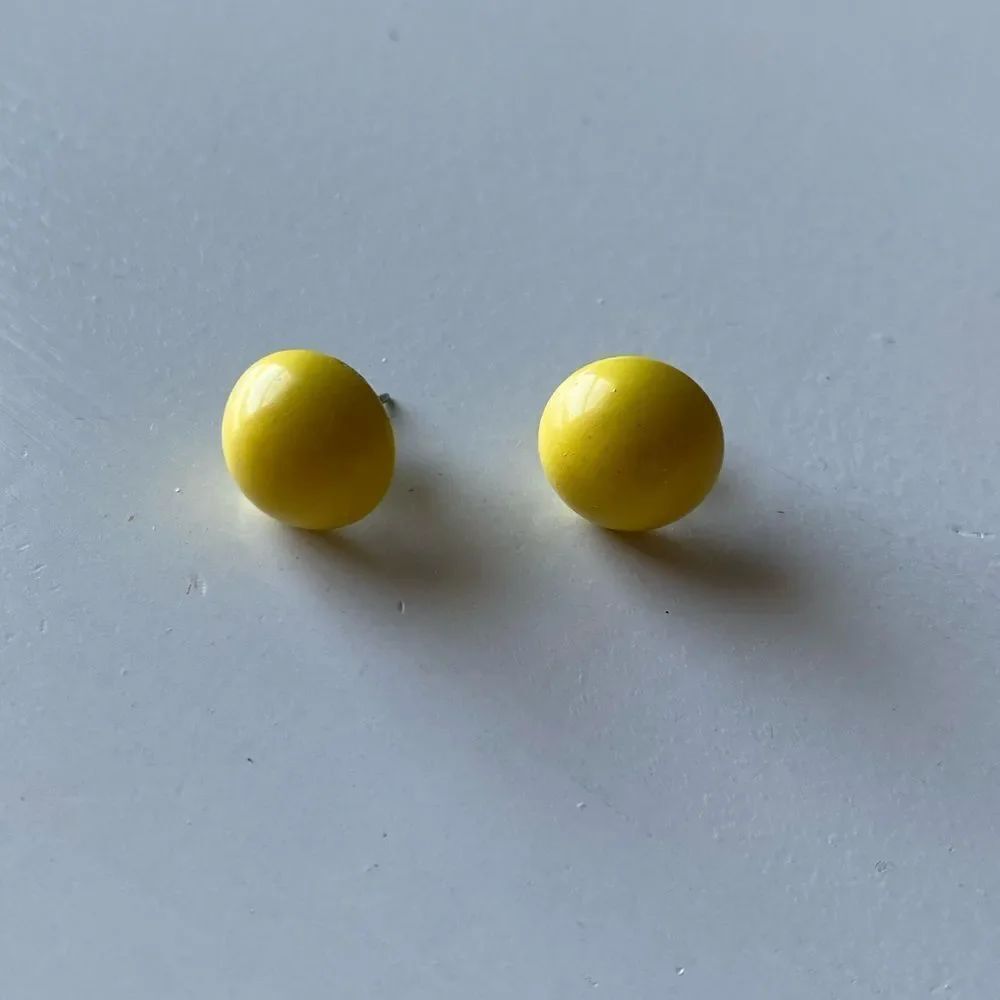 Vintage Yellow Gumdrop Stud Earrings Retro Mod Button Earrings Statement Jewelry